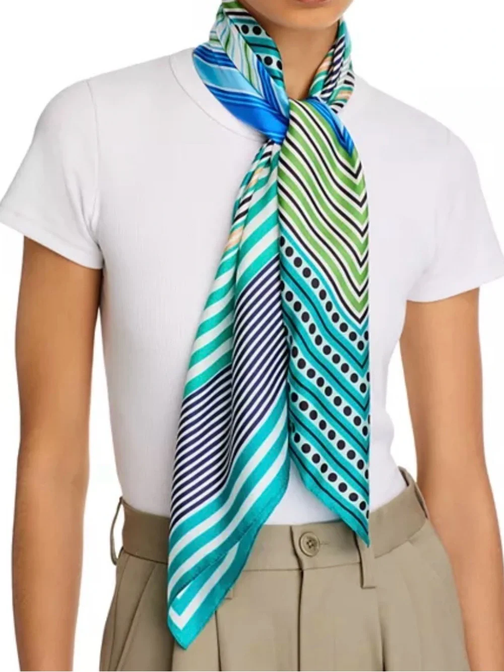 Echo Stripe Vortex Square Silk Scarf, Hawaiian Ocean, 35”x35”, MSRP $99
